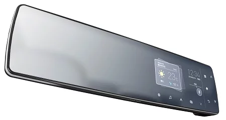 The Pioneer rearview mirror telematics unit features a 5-in touchscreen