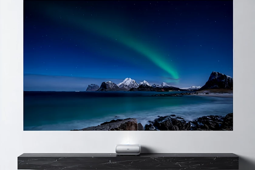 This compact ultra-short-throw projector produces 100-inch visuals while sitting just over 8 inches from the display surface