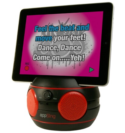 Lyrics appear inches from your face if using the microphone phone-holder, or above the stereo speakers if using it as a tablet stand