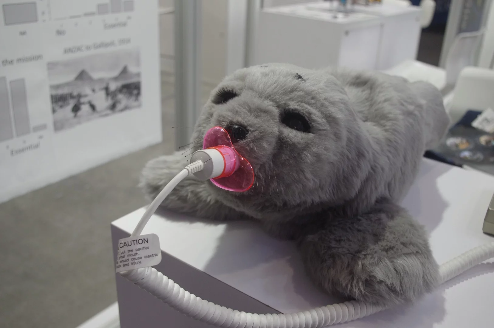 Standing in stark contrast to all of the shiny mechanical surfaces at the Space Symposium was this plushy harbor seal from PARO. Known as a "therapeutic robot," the toy responds to light, voice, temperature and touch, and eventually forms its own personality based on its relationship with its human companion. The robot also generates warmth to help with verisimilitude. While it definitely stood out as one of the odder exhibits at the Space Symposium, the company representative said that PARO robots have already helped patients in hospital and nursing homes feel a connection that can help with their healing and mental health, and its goal is to try the robots out on longer space missions to help astronauts combat loneliness.