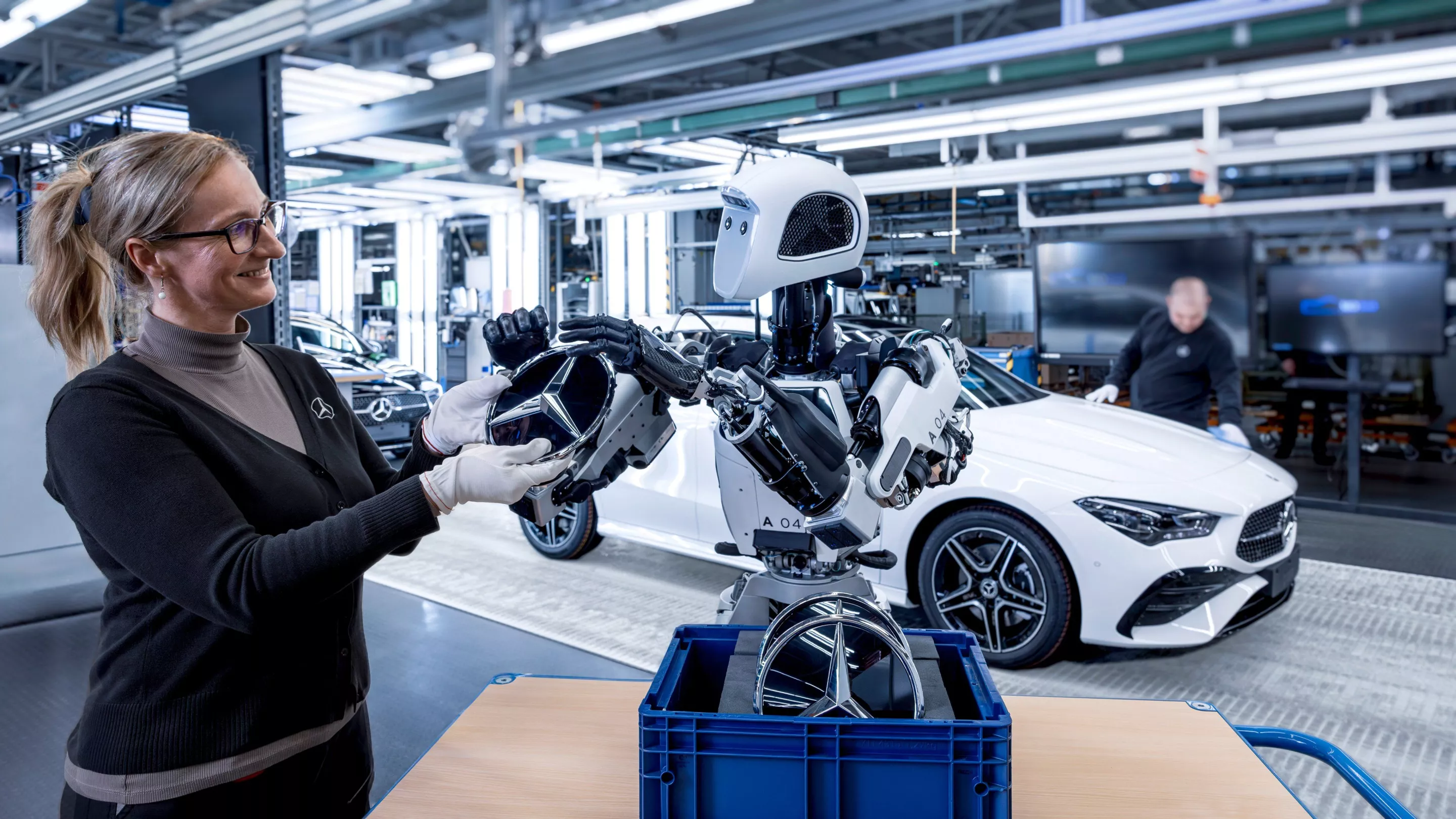 Apollo is expected to distribute parts to human workers on the Mercedes production line, while also inspecting components