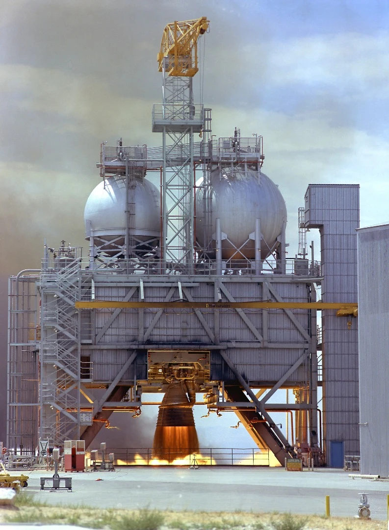 F-1 engine being test fired at the Test Stand 1-C at the Edwards Air Force Base in California