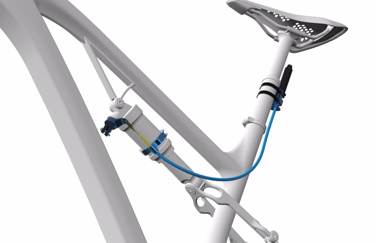 When the seatpost is raised to its highest setting (for climbing hills), the Killswitch pulls the lockout lever to the Closed position