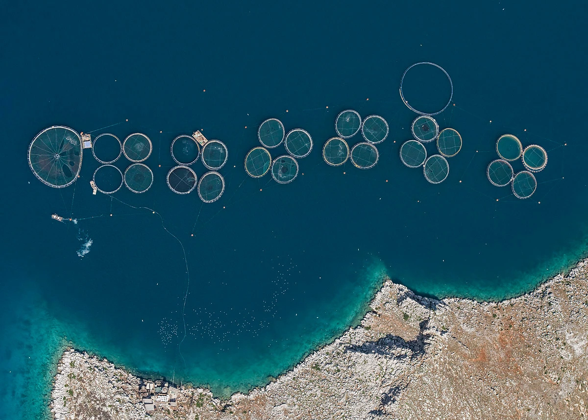 Fish farms off the coast of Greece, 2017