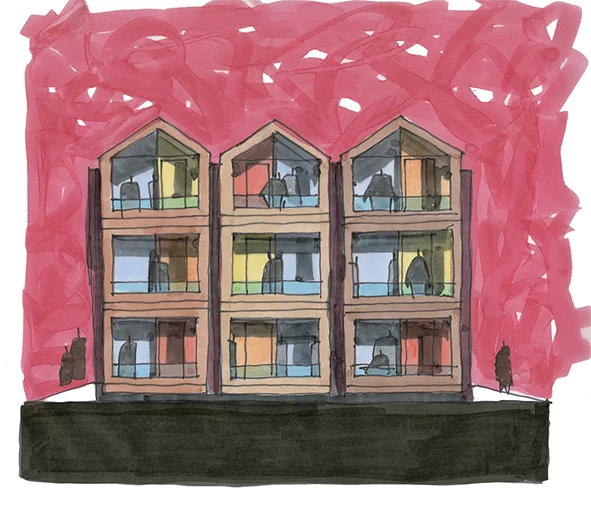 An architectural render of the modular housing units (Image: YMCA LSW)