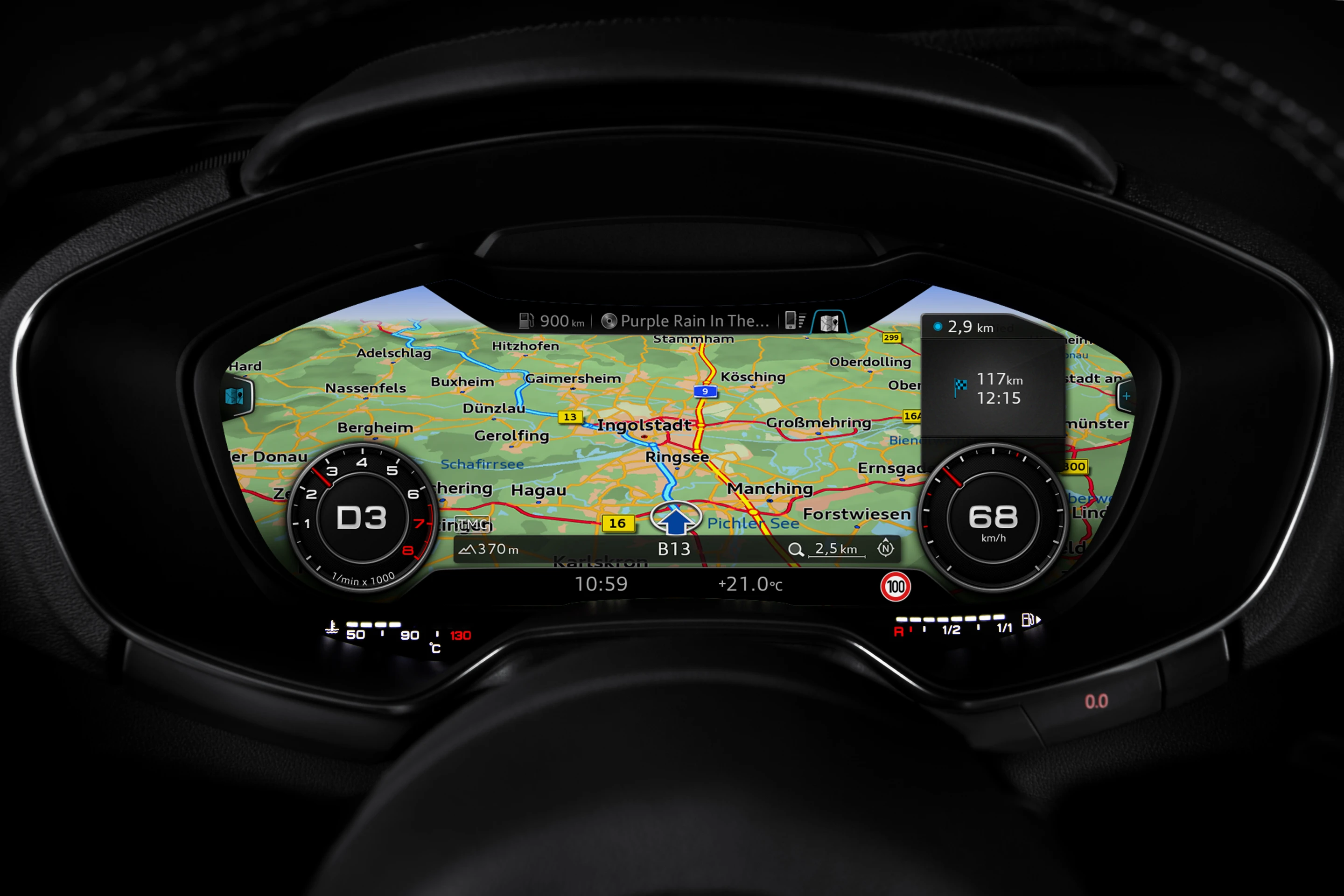 Navigation, audio, phone and car-info is all displayed on Audi's virtual cockpit