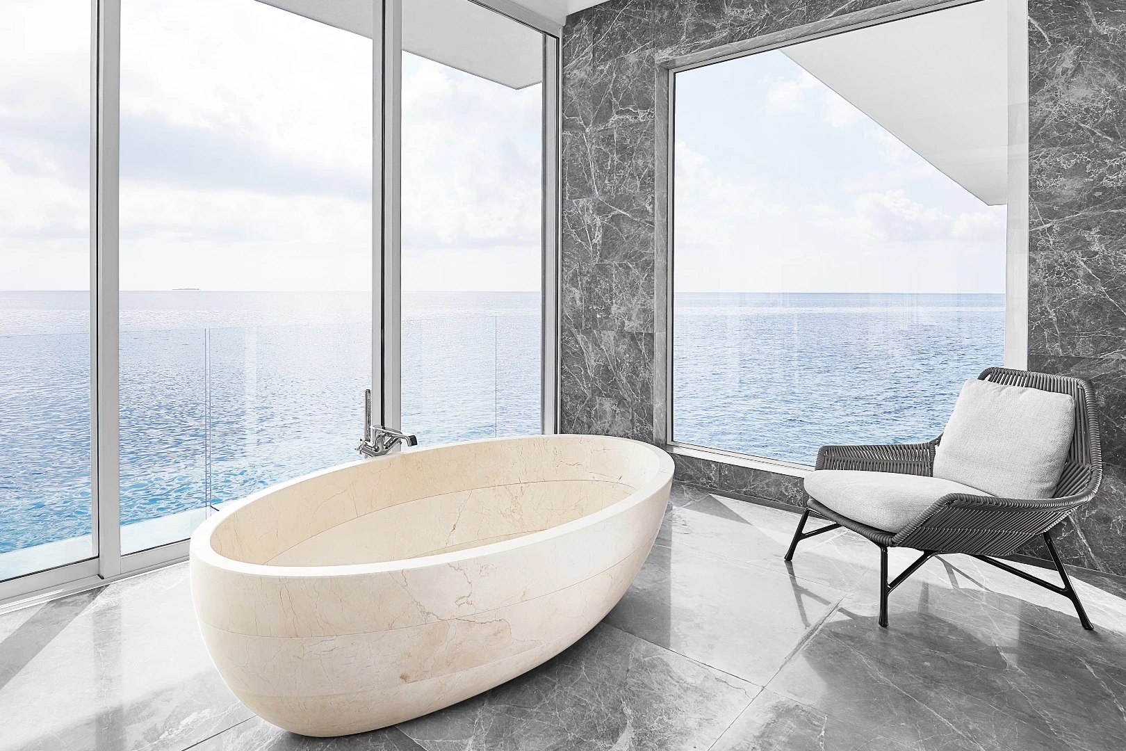 The interior design, handled by Yuji Yamazaki, was kept deliberately sedate so as to not detract from the view