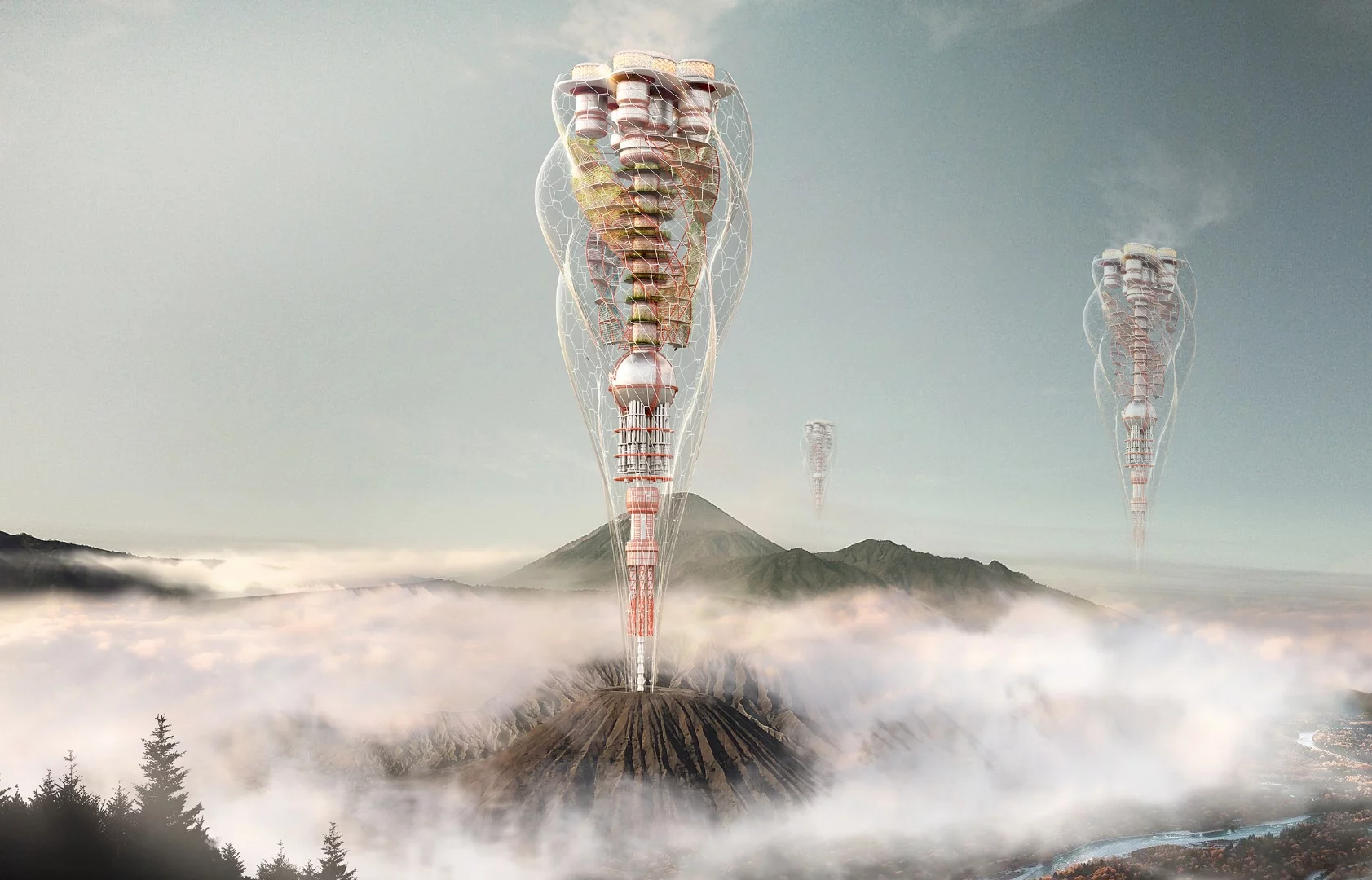 Honorable Mention in the 2018 eVolo Skyscraper competition: the Volcanic Tower, by China's Chunyang Li, Shuai Yang, Zhenhang Zhao, Ruize Xiao, Yuequn Wang