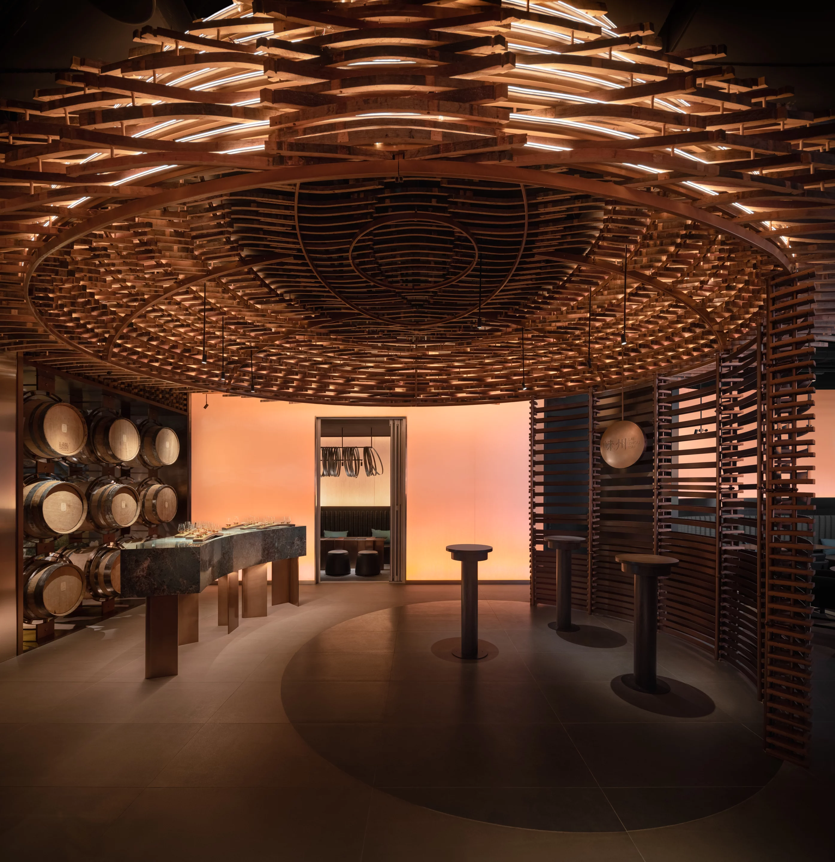 The Laizhou Bar includes a whiskey tasting area, VIP room, bar area, kitchen, bathroom, and an outdoor seating area