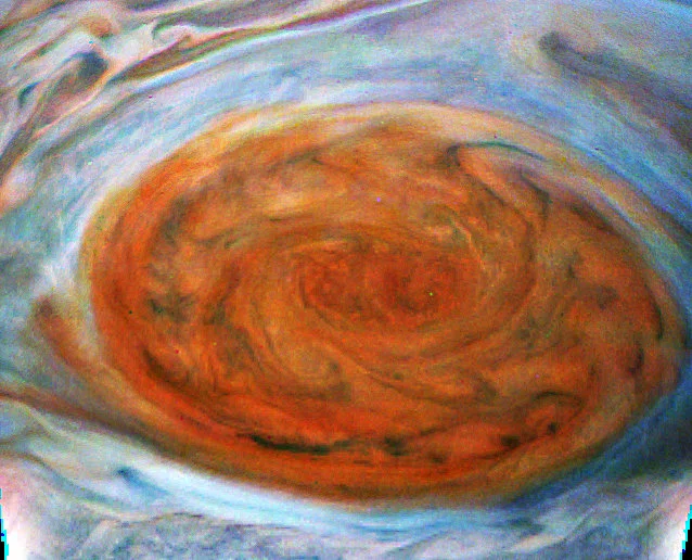 Filtered close up of the Great Red Spot