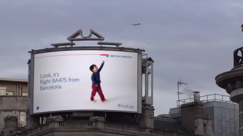The new billboard identifies incoming British Airways flights