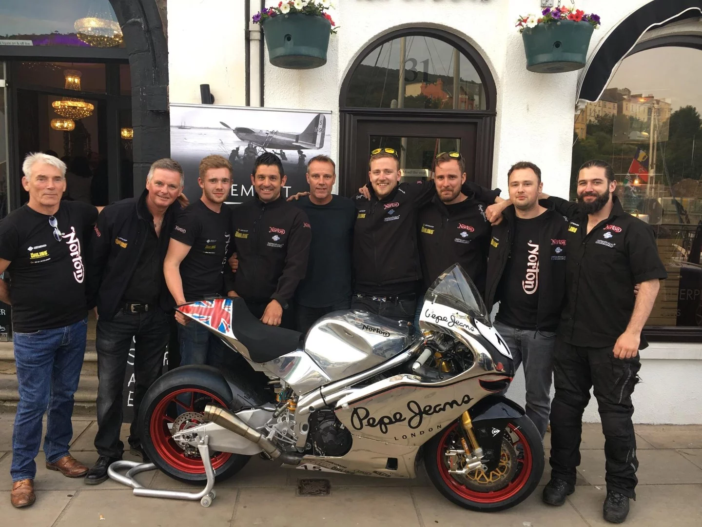 Norton Racing poses ahead of the successful 2016 Isle of Man TT, with the SG5 at the center