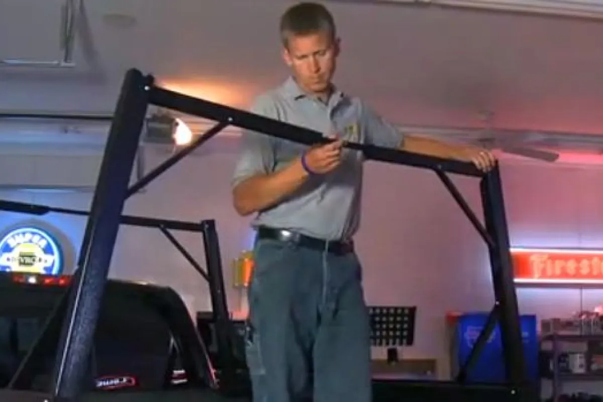 The Invis-A-Rack is a ladder rack for pick-up trucks that folds away when not in use