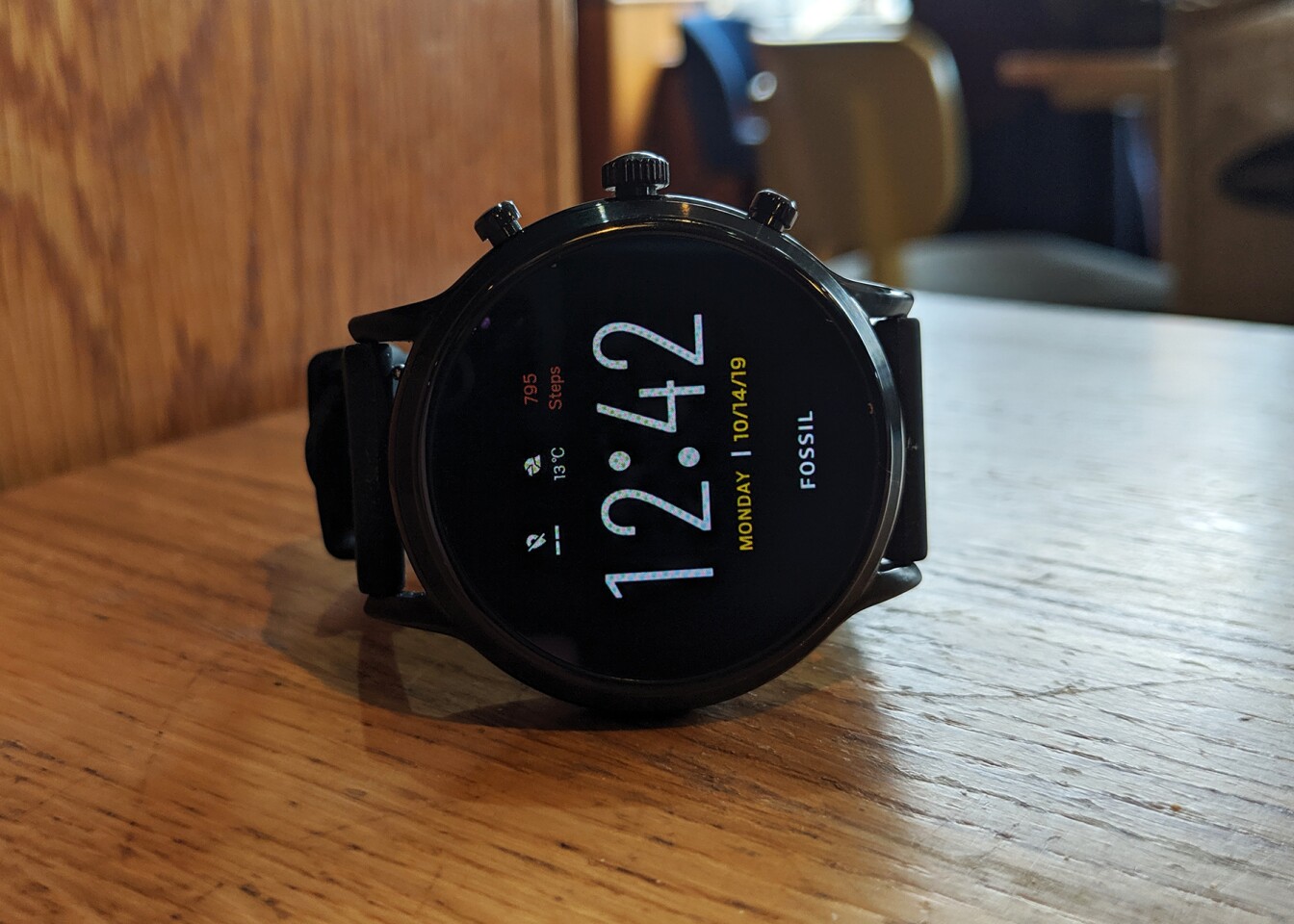 The 44-mm casing and 1.3-inch display are large by smartwatch terms, but the wearable is a thin and light one