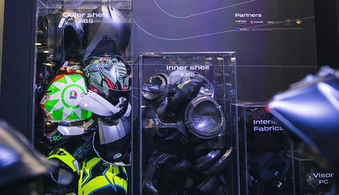 The process starts with collecting end-of-use helmets and sorting out the various plastics for use in new helmets