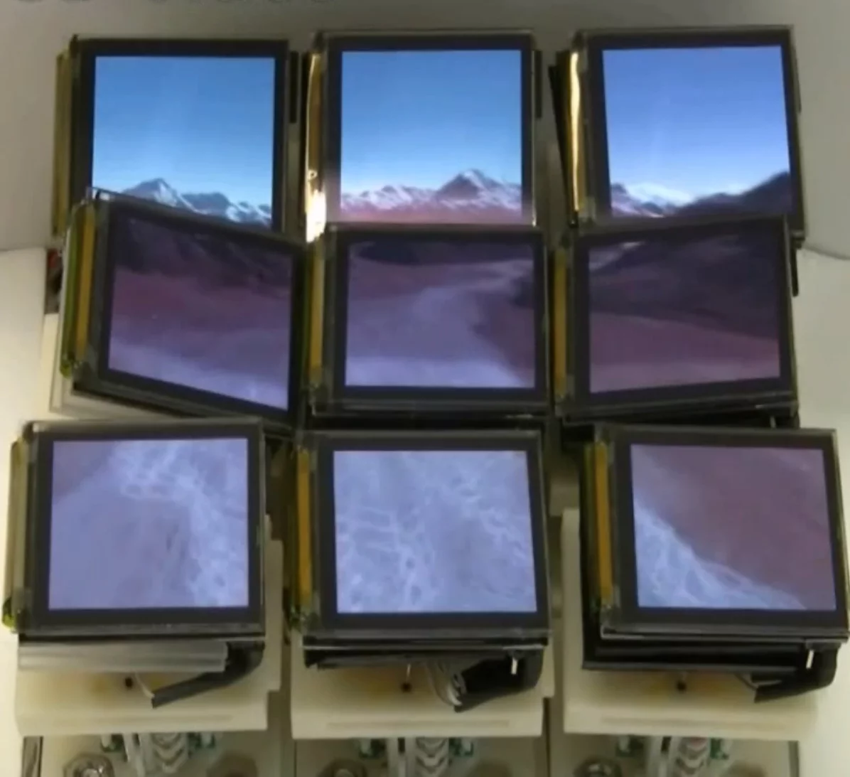 The Tilt Display's nine screen components move dynamically when displaying video
