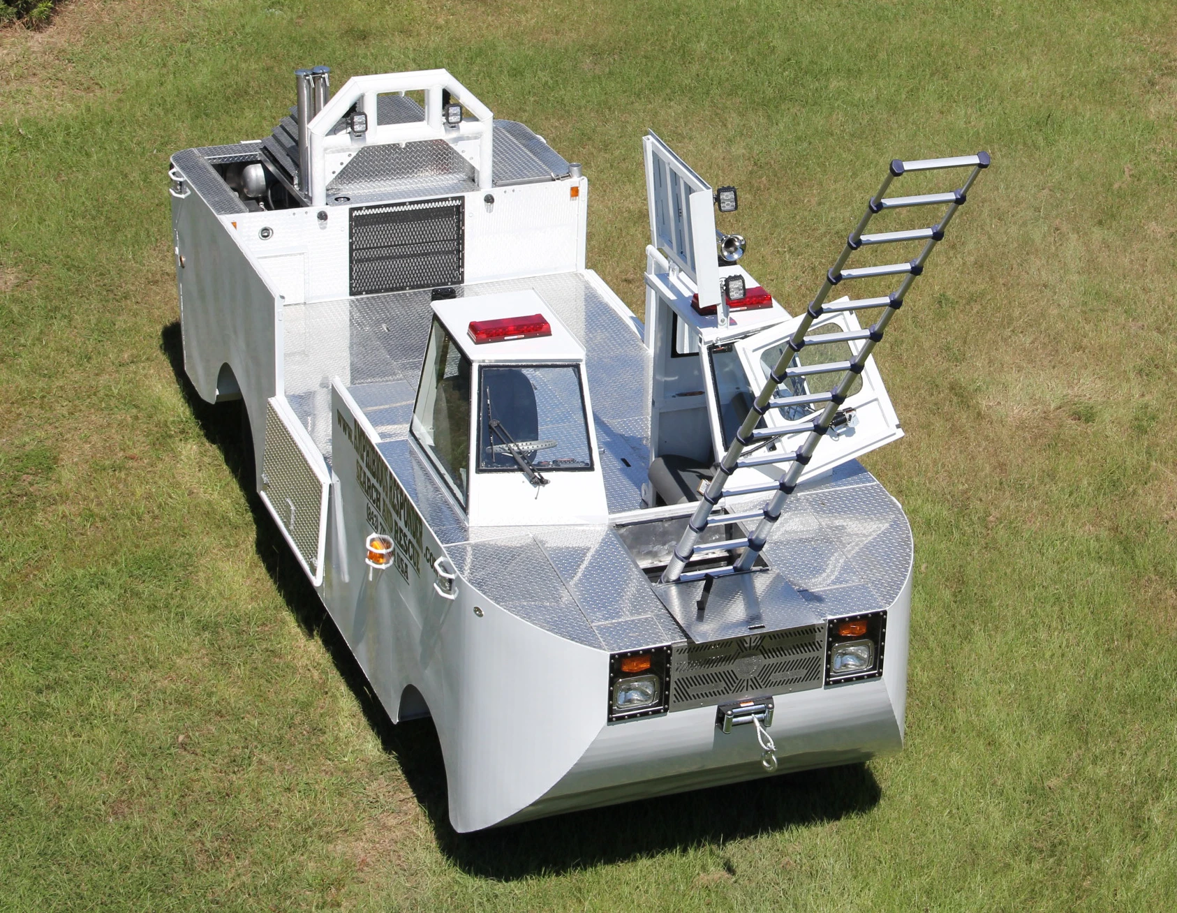 The rescue ladder is designed to get responders up to the second floor of a building