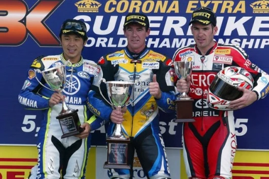 Haga, Corser and Laconi after race 1