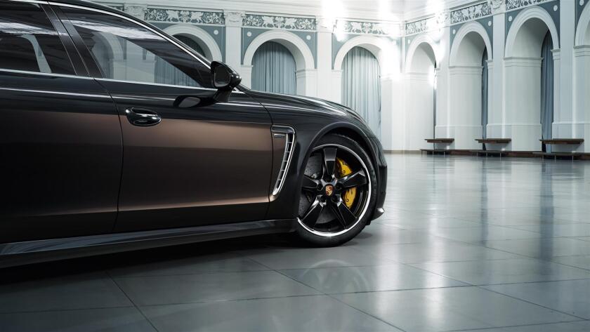 Metallic brown is coupled with metallic black for the Panamera's two-tone paintjob