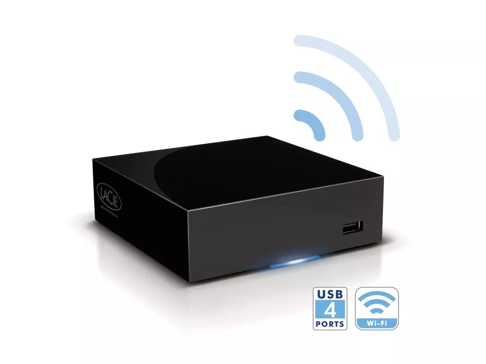 The LaCie LaPlug enables users to share private files outside the LAN through an external address and to wirelessly stream files to UPnP/DLNA-certified products