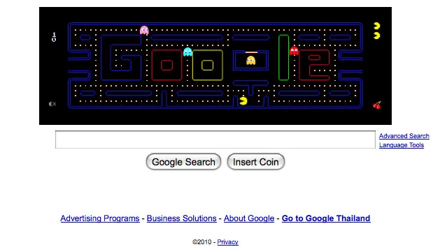 Pacman's 30th birthday tribute on the front page of Google