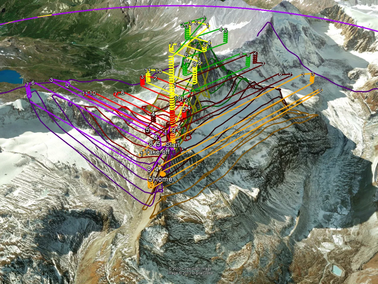 Automated flight plans for the many eBees that were launched from midway down the mountain