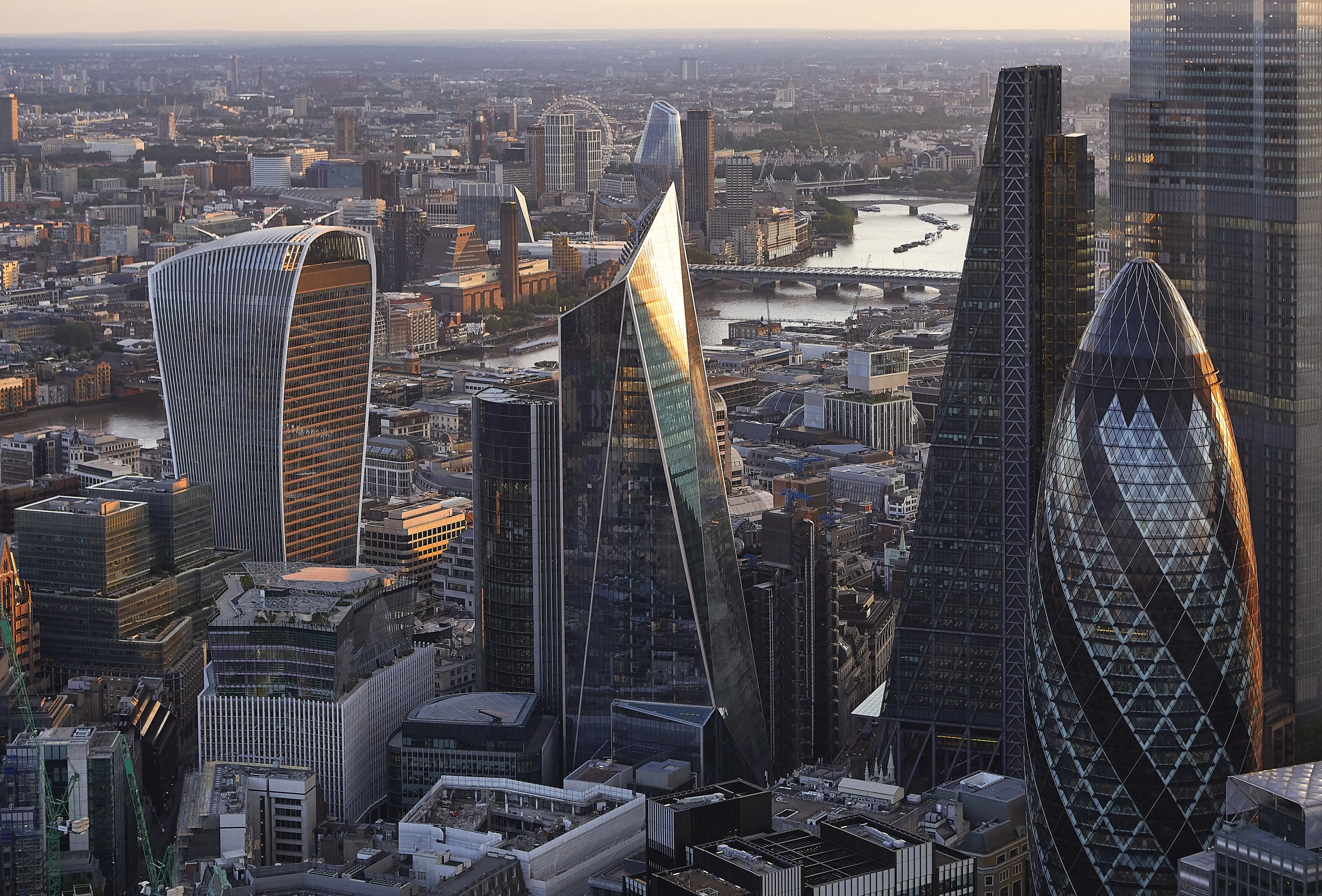 The Scalpel, center, is part of the cluster of buildings in the City of London that include the Cheesegrater, Walkie-Talkie, Can of Ham, and the Gherkin