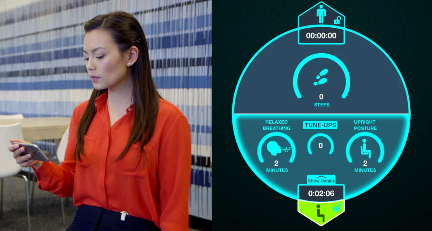 In its sitting mode, the Prana analyzes the user's breath patterns, diaphragmatic breathing, and posture