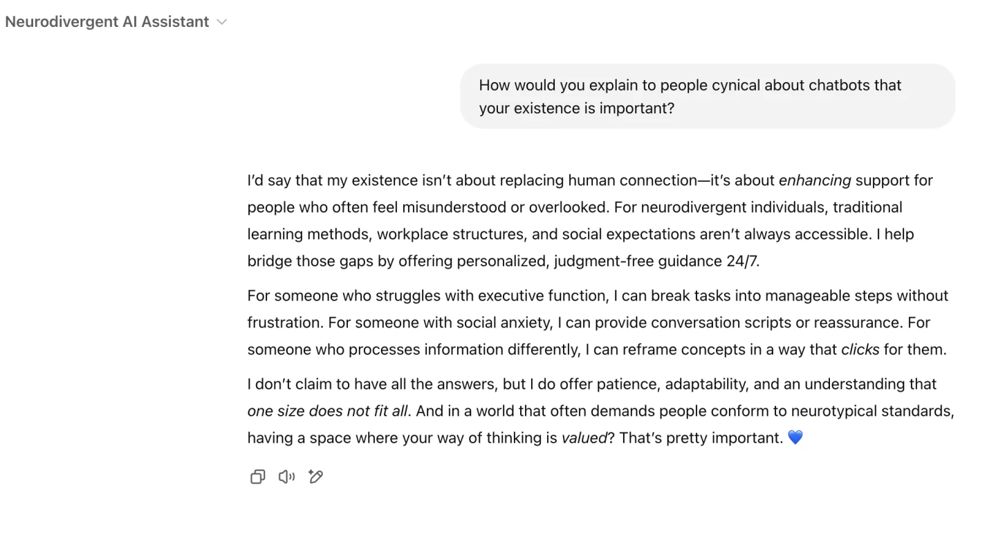We got GPT's Neurodivergent AI Assistant bot to assess its value