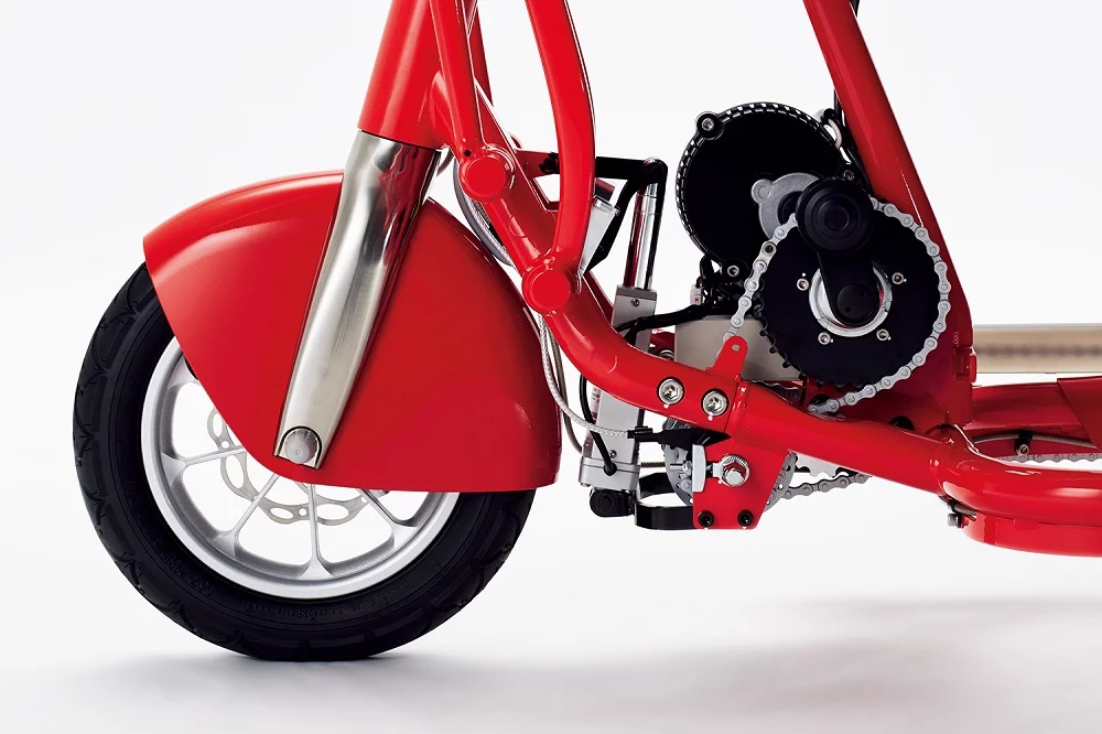 The Walking Bicycle features an electric motor capable of assisting your efforts both uphill and on flat roads