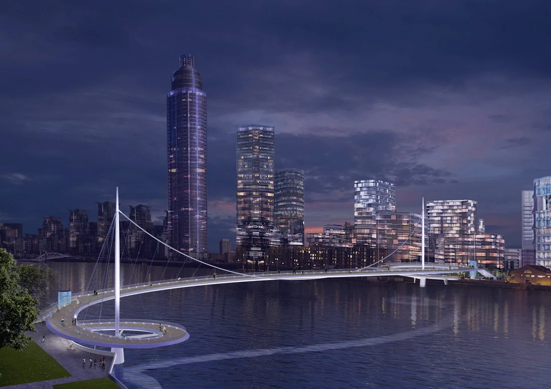 A suspension bridge with spiral access paths (Image: NEP Bridge Competition)