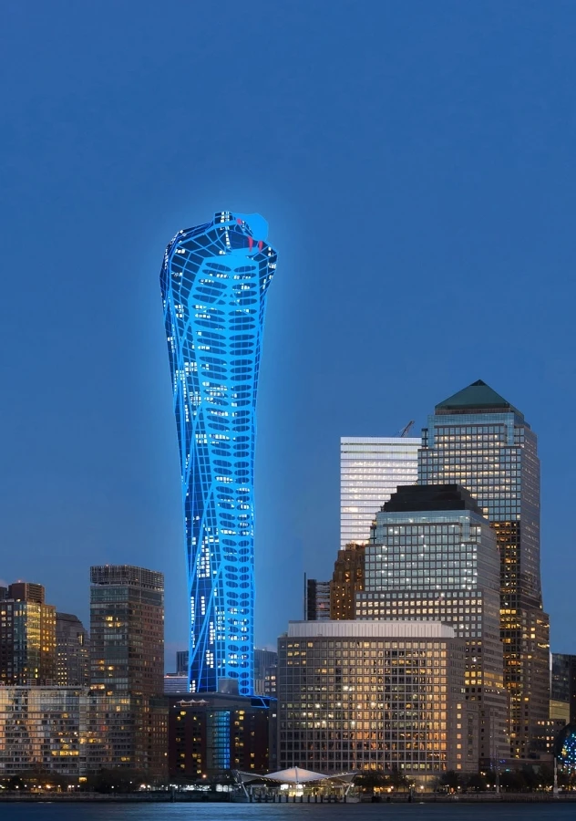 Lighting on the facade allows it to change color