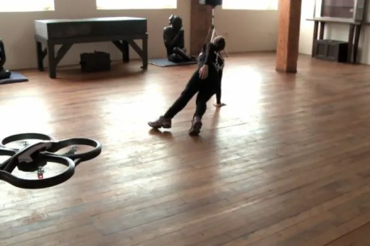 Falkor Systems has developed a dance piece in which a human dancer performs with an autonomous AR Drone quadcopter
