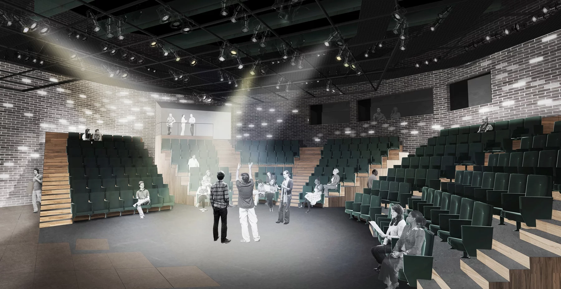 The Writers Theatre houses a main 250-seat thrust stage and a 99-seat flexible black box room