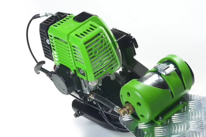 The scooter features an easy-pull engine start