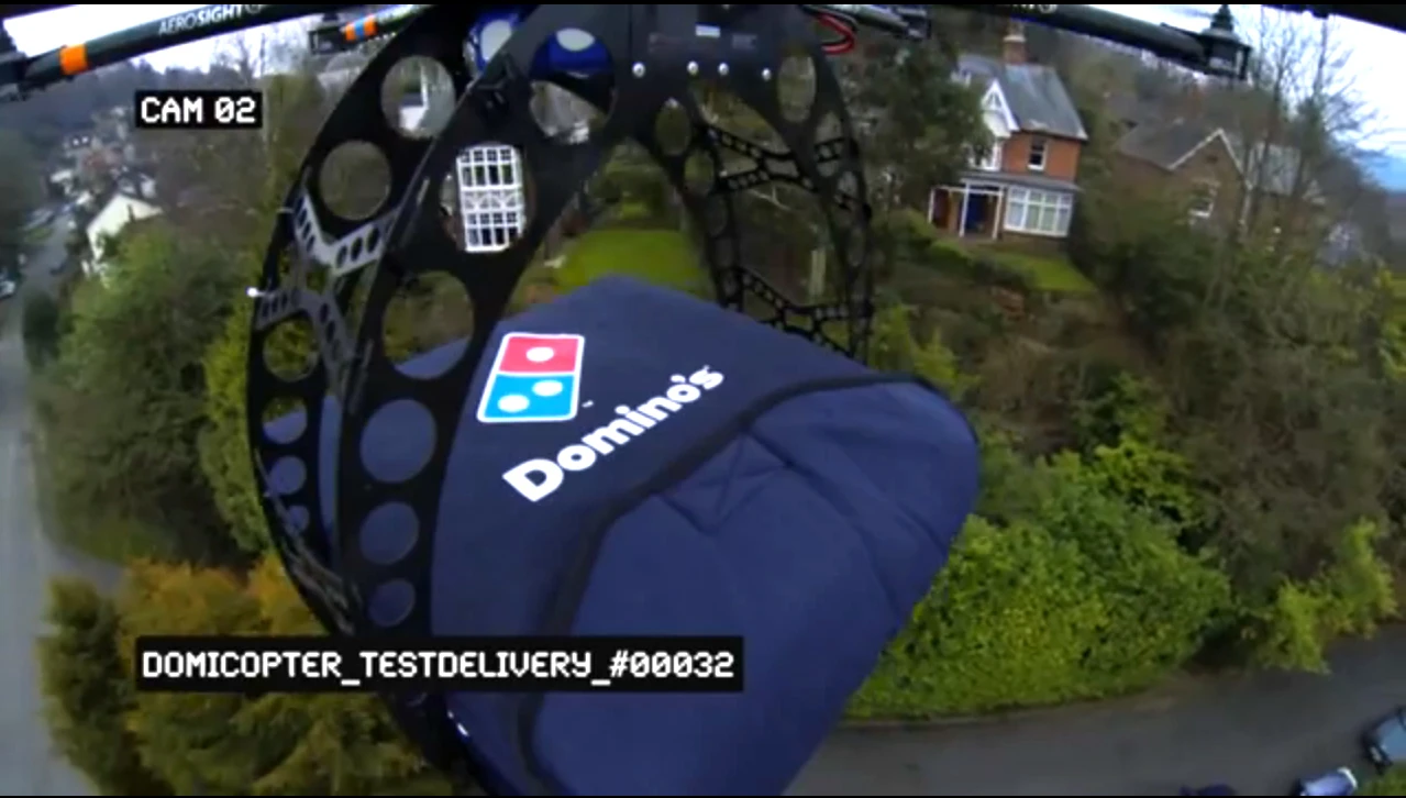 DomiCopter delivering a Meatlovers Special