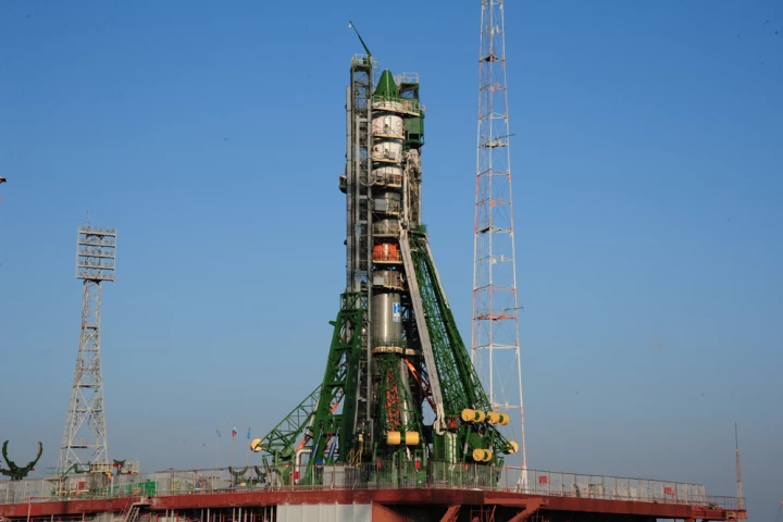 Progress 65 on the launch pad at the Baikonur Cosmodrome in Kazakhstan