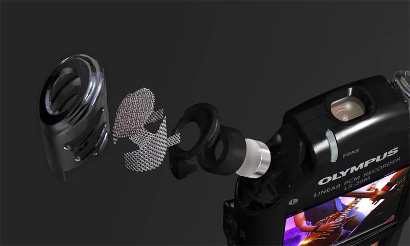 Exploded view of one of the two condenser microphones