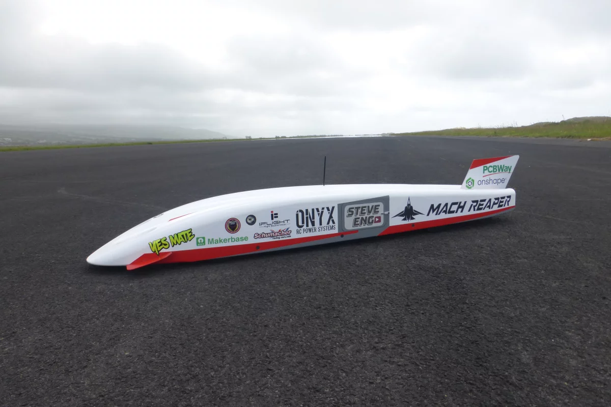 The Mach Reaper broke through several speed barriers at Llanbedr Airfield, North Wales, becoming the first RC car over 240 mph, and then the first over 250 mph before finally hitting the highest recorded GPS speed of 256.47 mph
