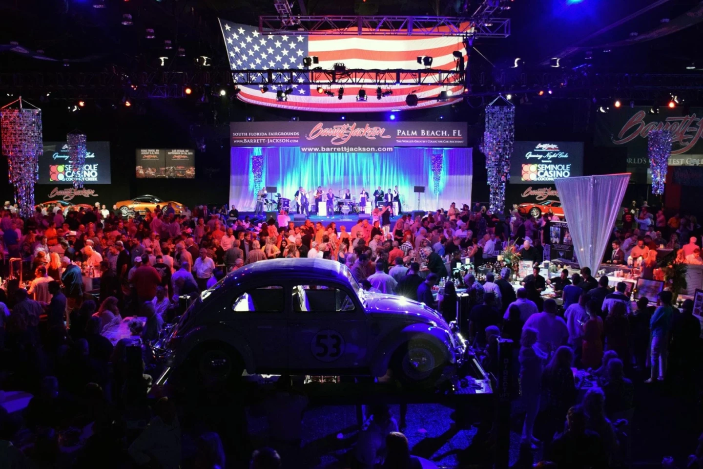 Barrett-Jackson holds the record for a number of makes and models and the entertainment first aspects of the company's auction format are without parallel. That's Herbie being sold for a record first time around.