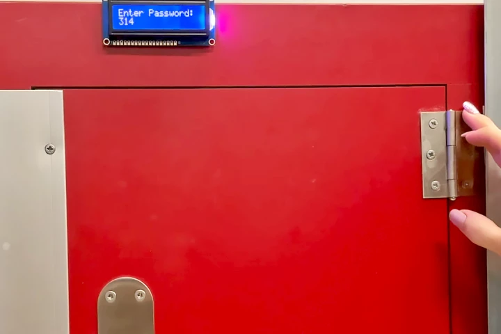 Adhered over a door hinge, the input device (although not its screen) would be virtually invisible to thieves