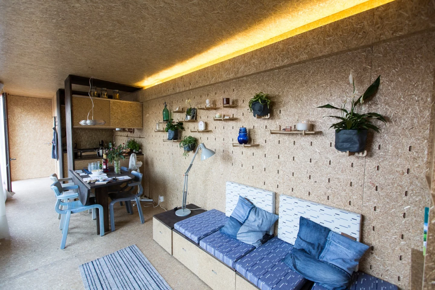 The container interiors are made almost entirely out of ECOboard, a low-energy material made out of pressed grass