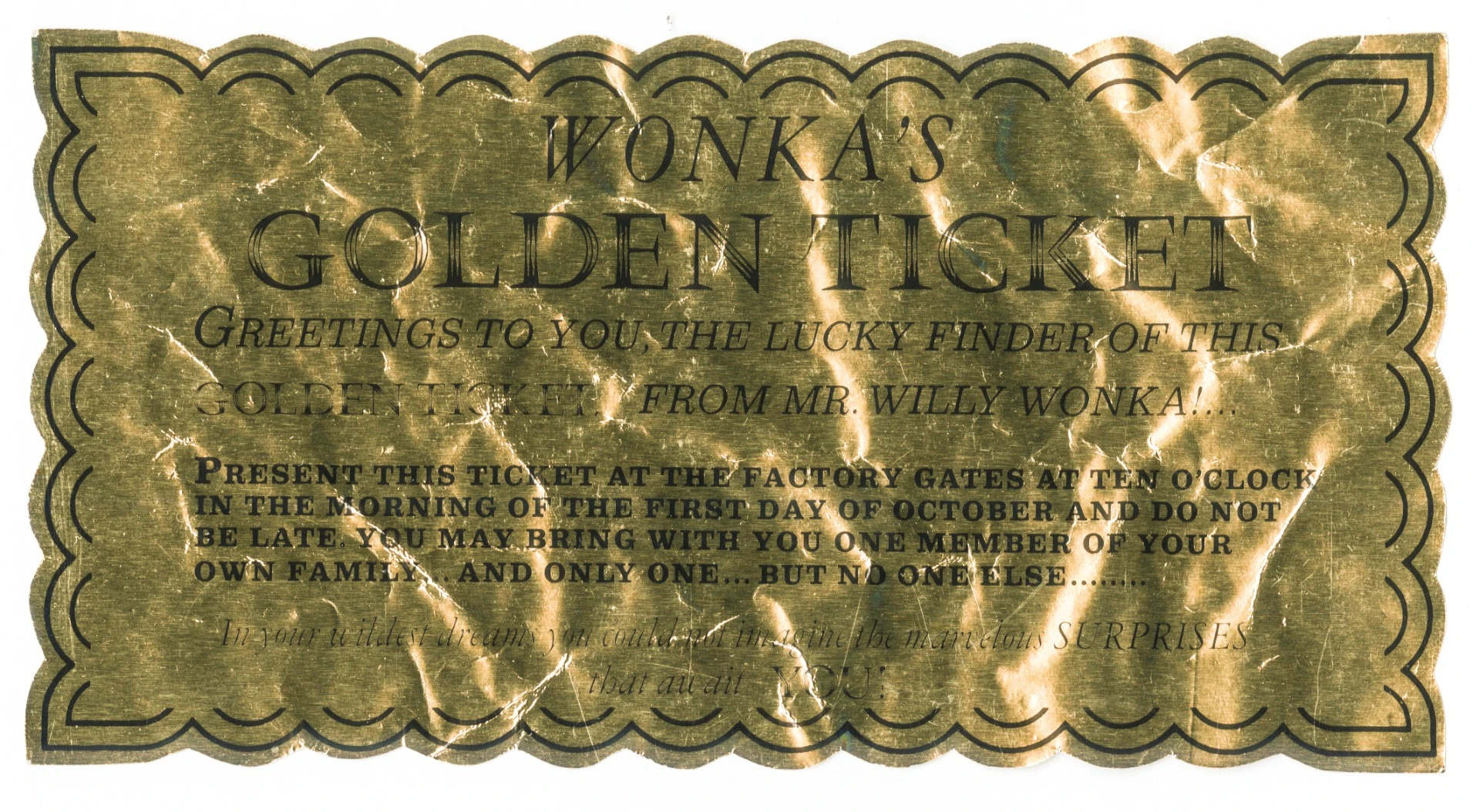 An original golden ticket from Willy Wonka and the Chocolate Factory was sold for $25,000