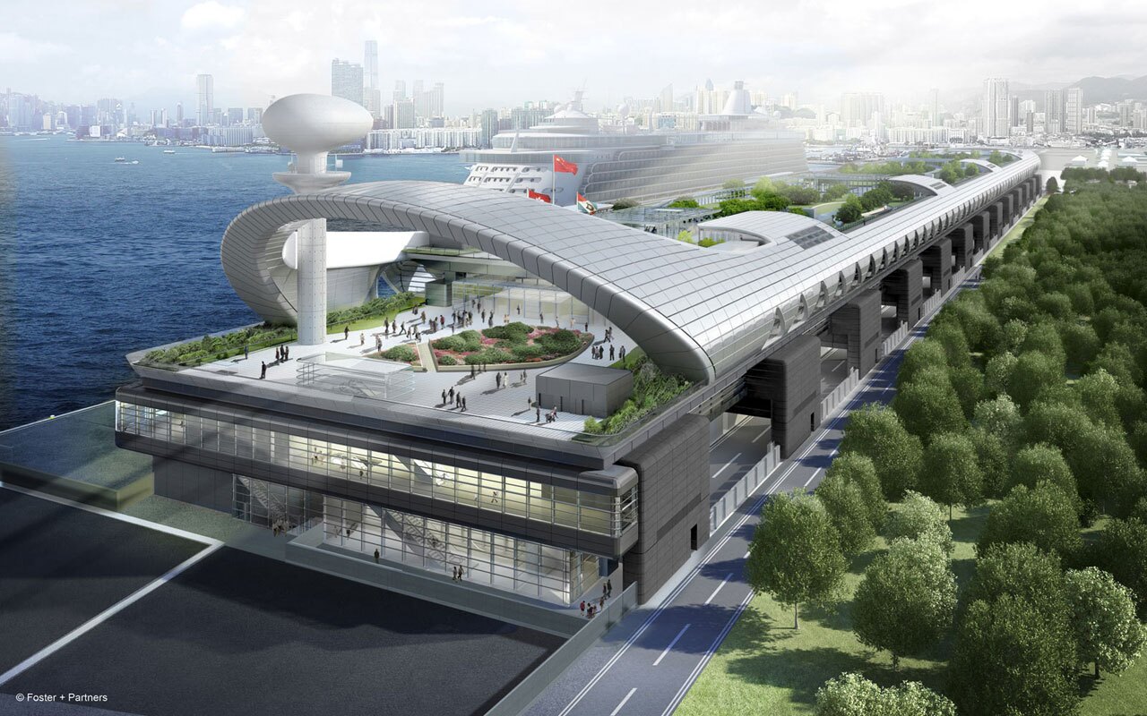 The Kai Tak Cruise Terminal has a roof top garden (Image: Foster + Partners)