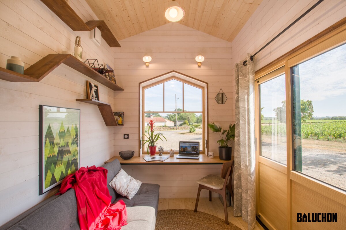 The Hauméa tiny house includes a home office area
