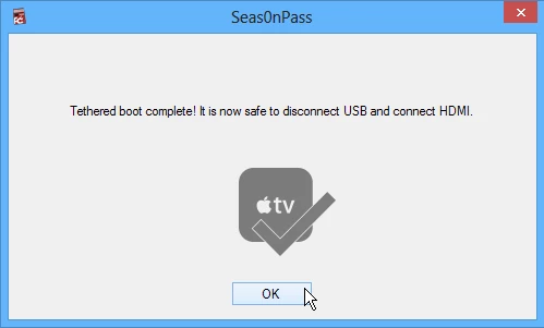 Tether boot successful, remove Micro USB and plug HDMI in to HDTV