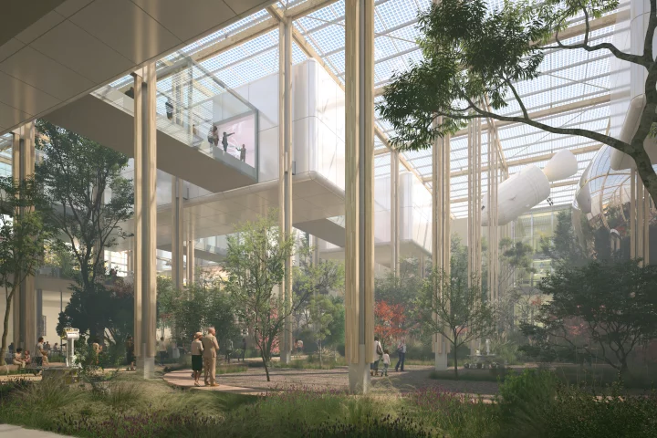 The Science Forest's interior will contain exhibition areas and gallery spaces arranged around a central public park area