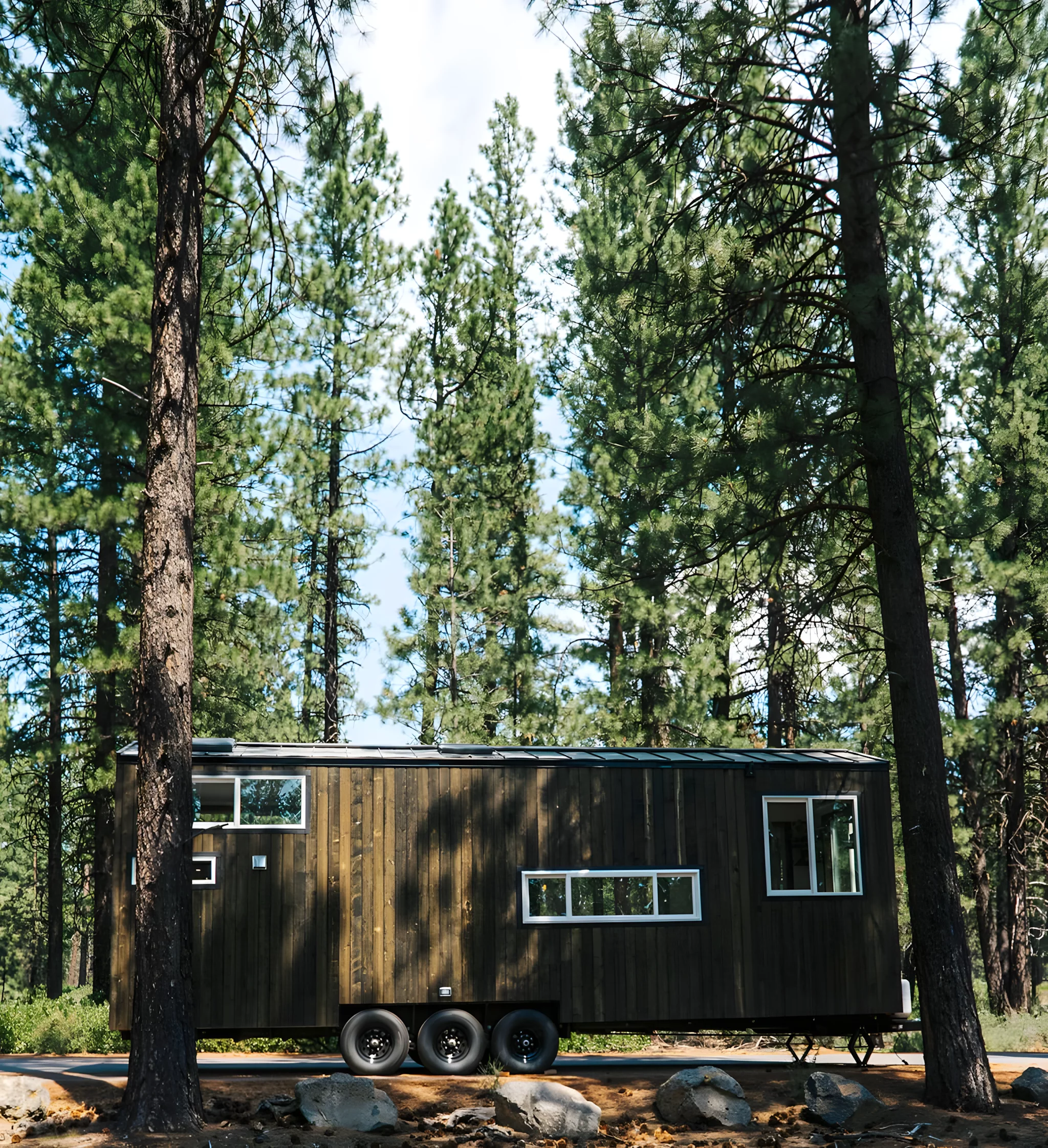 The Olympic is based on a triple-axle trailer and finished in wood