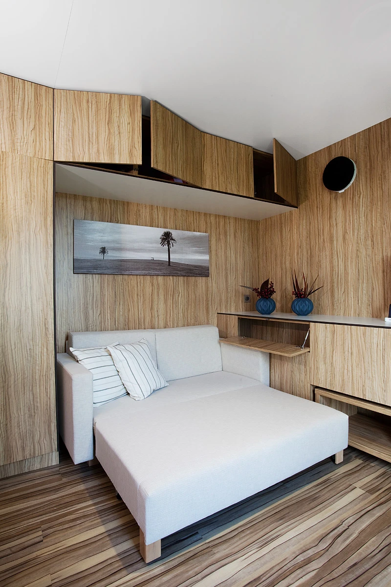 All versions comes with a living room, bedroom, bathroom and kitchenette, and a patio can be added as an option