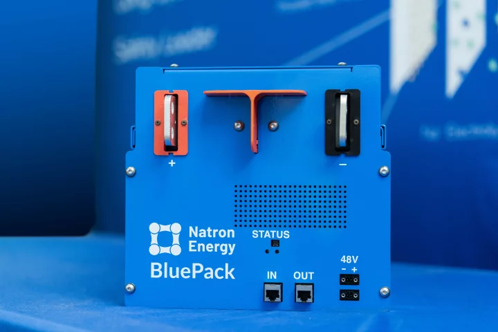 Blue has become Natron Energy's signature color owing to the patented Prussian Blue electrons it uses for the fast, frequent transfer of sodium ions that underpin its claims of 10 times lithium-ion's cycling speeds and a 50,000-cycle lifespan
